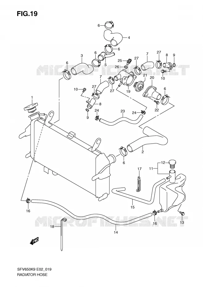 RADIATOR SLANG Suzuki MOTO 650 GLADIUS 2010  SFV650UAL0(E2)