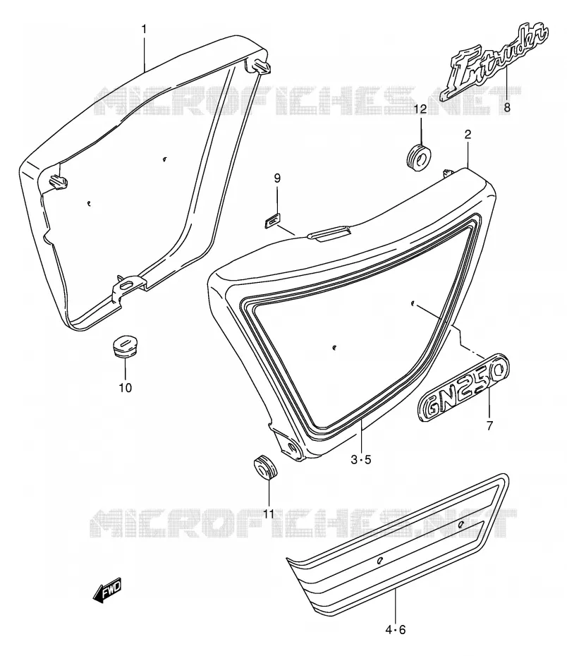 ACHTER KUIP  (MODELE X/Y) Suzuki MOTO 250 GN 1999  GN250EX(E2)