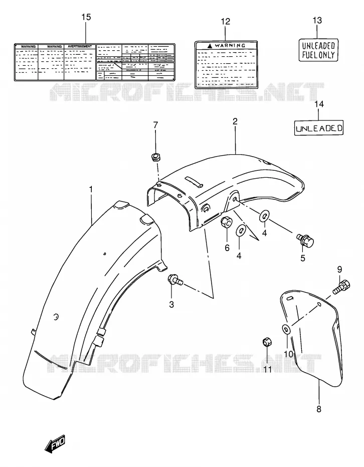 ACHTERSPATBORD (MODELE T/W/X) Suzuki MOTO 250 GN 1996  GN250ET(E2)