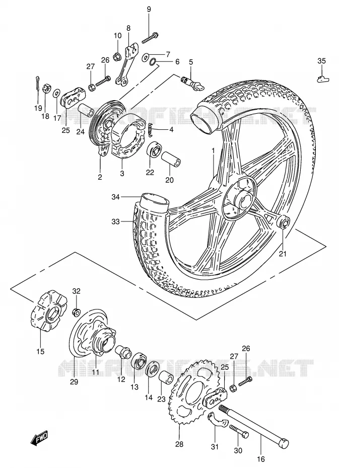 ACHTERWIEL (GN250EM/ER) Suzuki MOTO 250 GN 1985  GN250F(E2)