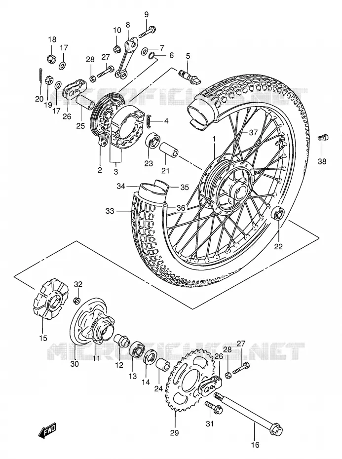 ACHTERWIEL (GN250T/W/X/Y) Suzuki MOTO 250 GN 1998  GN250EW(E2)