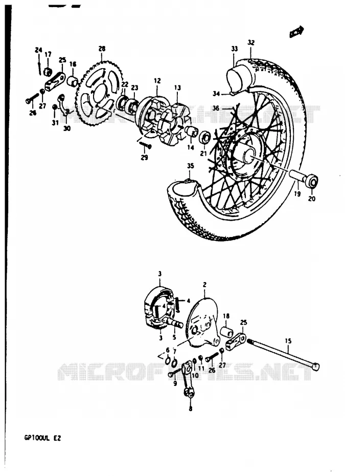 ACHTERWIEL (GP100X/UX/D/UD/UL) Suzuki MOTO 100 GP 1990  GP100UL(X/D/L)