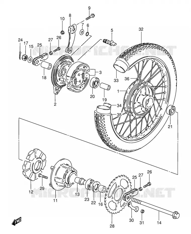 ACHTERWIEL (GS125Z/D) Suzuki MOTO 125 GS 1990  GS125ESL(E1)