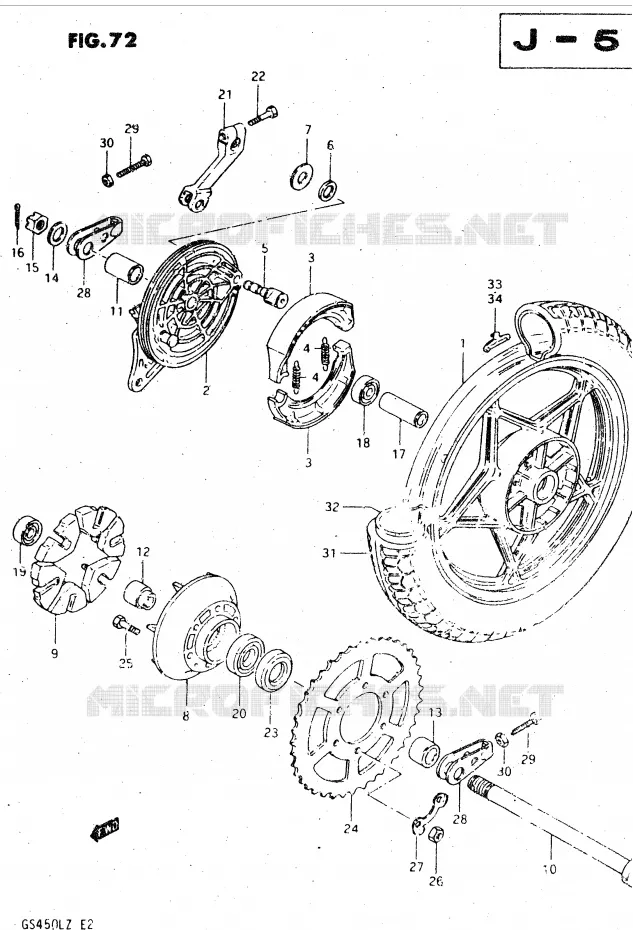 ACHTERWIEL (MODELE T, X) Suzuki MOTO 450 GS-L 1982  GS450LZ(E2)