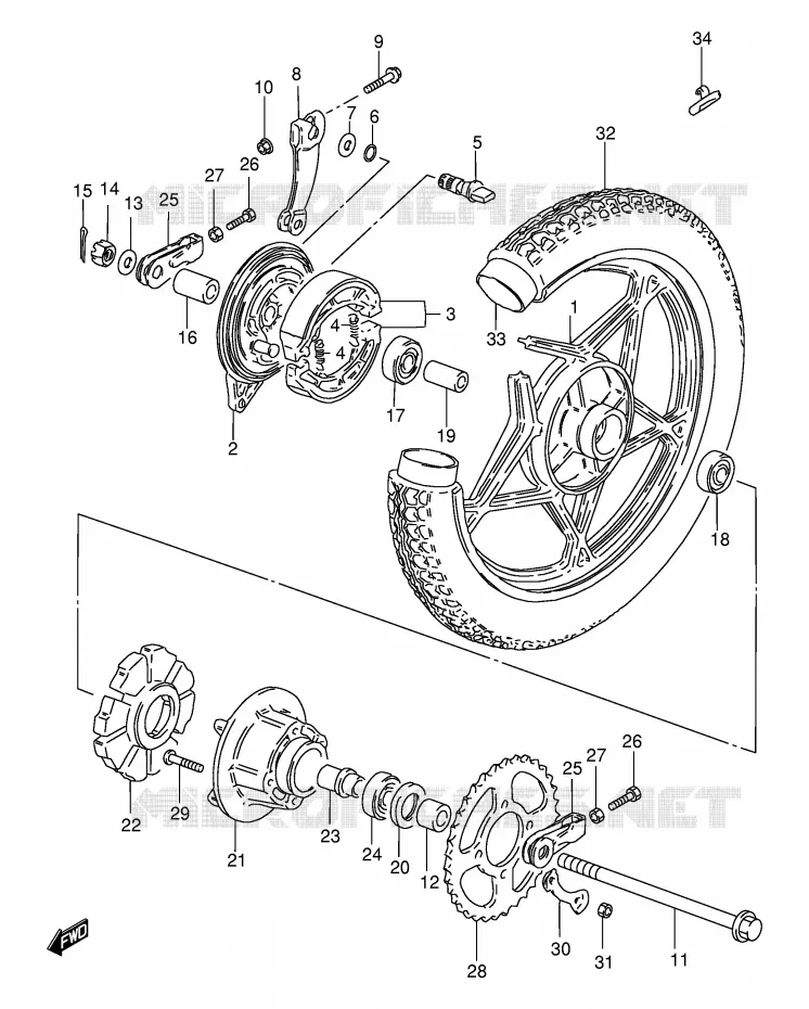 ACHTERWIEL (VOIR NOTE) Suzuki MOTO 125 GS 1994  GS125UR(E1)
