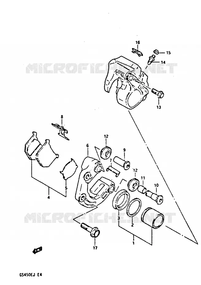FRONT CALIPER (MODELE E/F/G/H, MODELE J E34, E75) Suzuki MOTO 450 GS-S 1984  GS450SE(E/F/G/H/J)