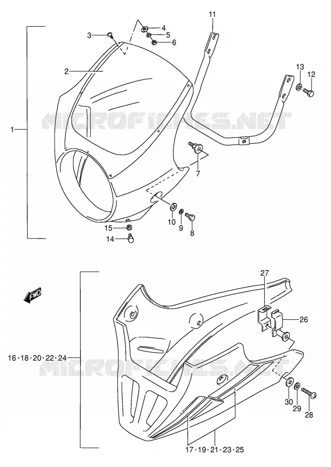 FRONT KUIP (MODELE K/L OPTIONNEL) Suzuki MOTO 500 GS-E 1994  GS500EUR(E2)