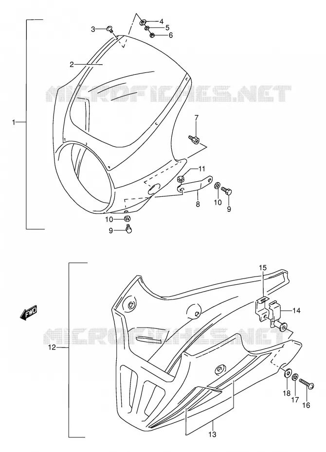FRONT KUIP (MODELE M/N/P/R/S/T OPTIONNEL) Suzuki MOTO 500 GS-E 1991  GS500EUM(E2)