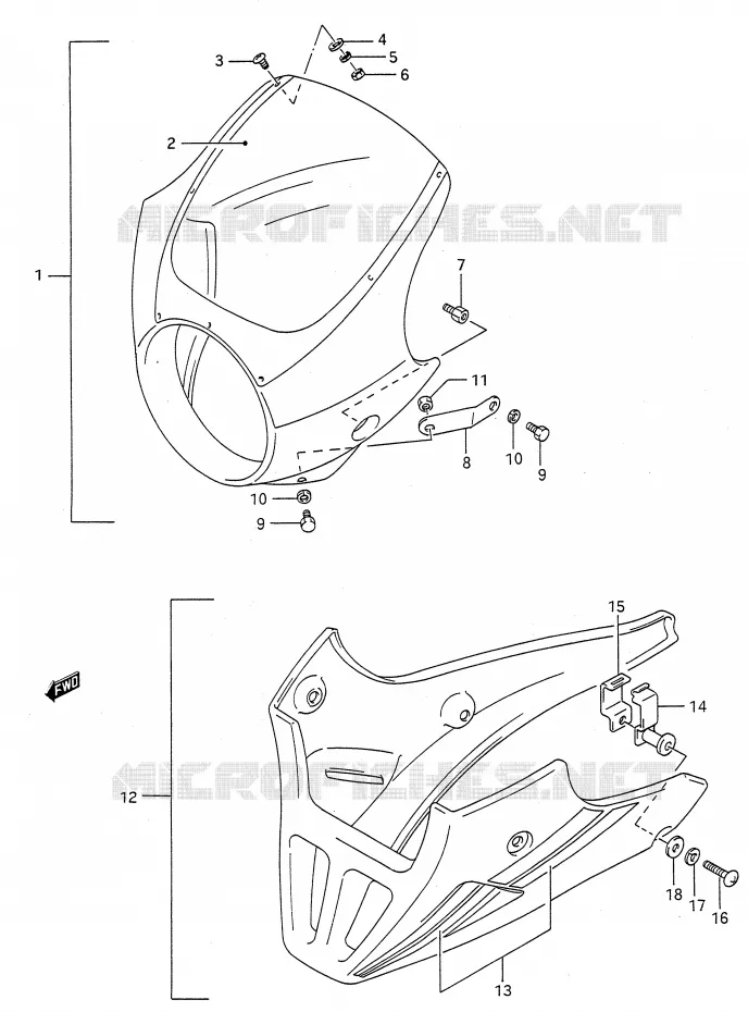FRONT KUIP (MODELE M/N/P/R/S/T OPTIONNEL) Suzuki MOTO 500 GS-E 1995  GS500EUS(E28)