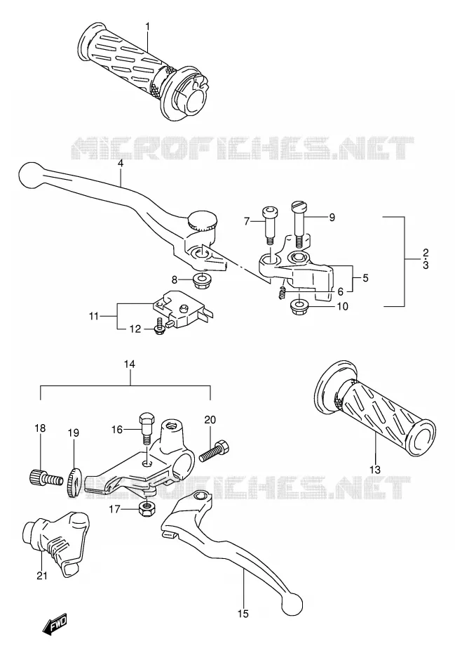 HANDGRIPS - LEVERS (MODELE L/M/N/P/R/S/T) Suzuki MOTO 500 GS-E 1990  GS500EL(E2)