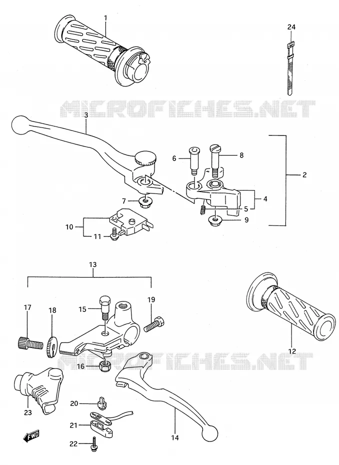 HANDGRIPS - LEVERS (MODELE L/M/N/P/R/S/T) Suzuki MOTO 500 GS-E 1994  GS500EUR(E28)