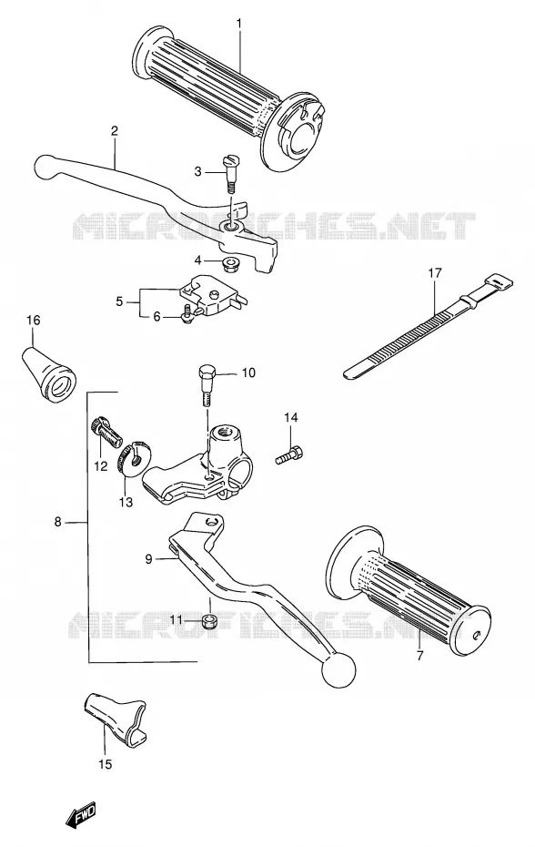 HANDGRIPS - LEVERS (MODELE T/W/X) Suzuki MOTO 250 GN 1999  GN250EX(E2)