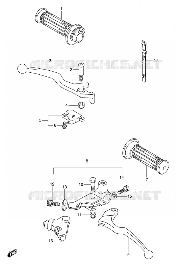 HANDGRIPS - LEVERS (MODELE Y) Suzuki MOTO 250 GN 1998  GN250W(E2)