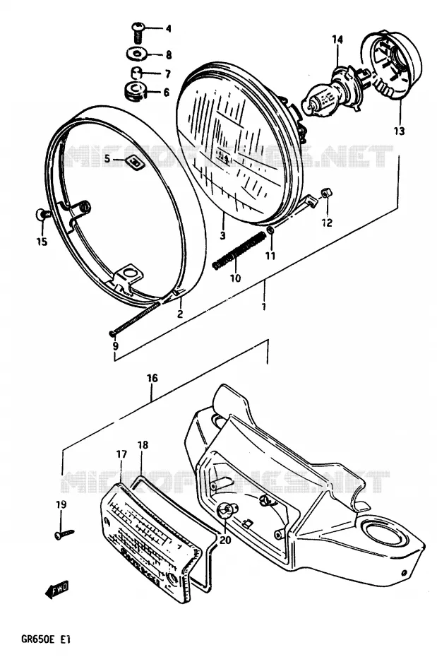 KOPLAMP (E4) Suzuki MOTO 650 TEMPTER 1983  GR650XD(D/E)