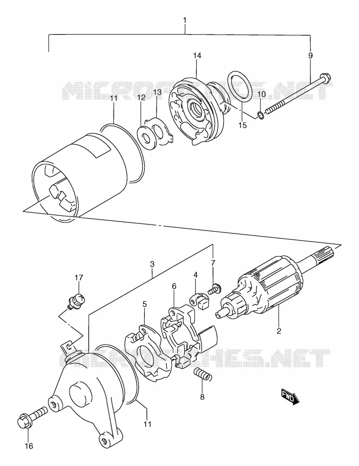 STARTMOTOR (GS125ESX/ESY,GS125X,GS125SX/SY,GS125SUX/SUY) Suzuki MOTO 125 GS 1999  GS125UX(E71)