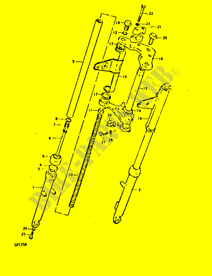 VOORVORK (KAYABA)(GP125UC F.NO.101623~, GP125UN) voor Suzuki GP 125 1992