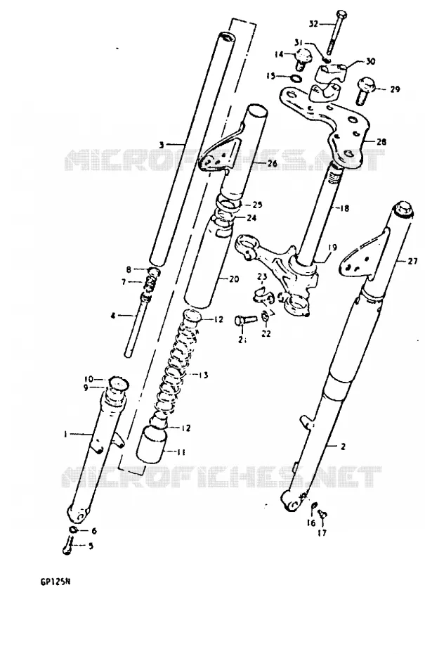 VOORVORK (SHOWA)(GP125UC ~F.NO.101622) Suzuki MOTO 125 GP 1992  GP125UN(C/N)