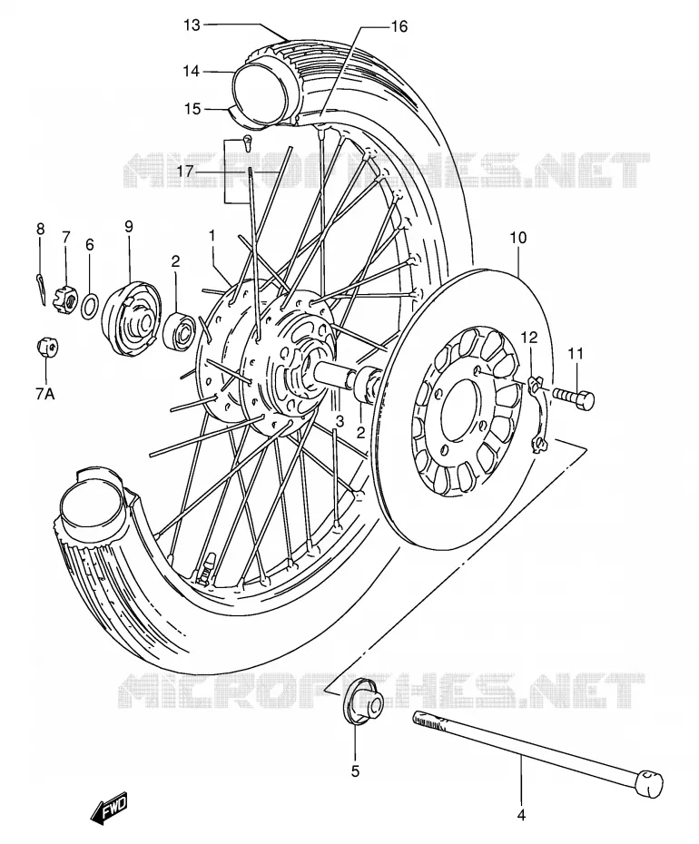 VOORWIEL (GN125Z/D/K/M/R) Suzuki MOTO 125 GN 1982  GN125EZ(E1)