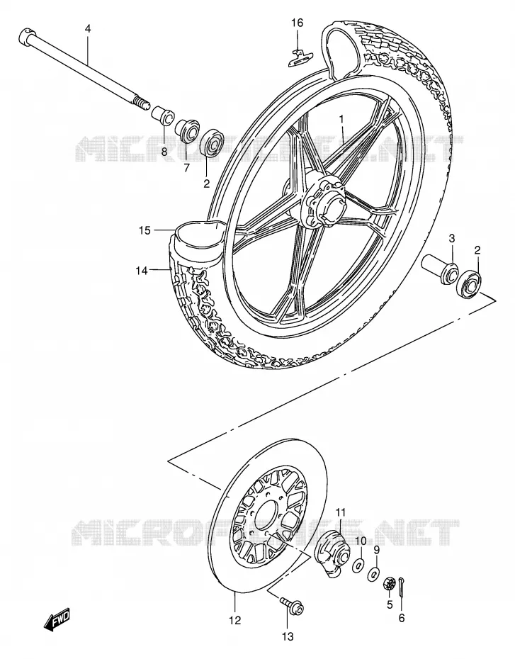 VOORWIEL (GN250ET/EW/EX/EY) Suzuki MOTO 250 GN 2000  GN250EY(E2)