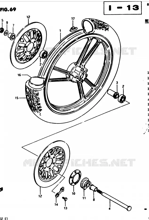 VOORWIEL (MODELE D E34) Suzuki MOTO 450 GS 1982  GS4502(2/Z/D)