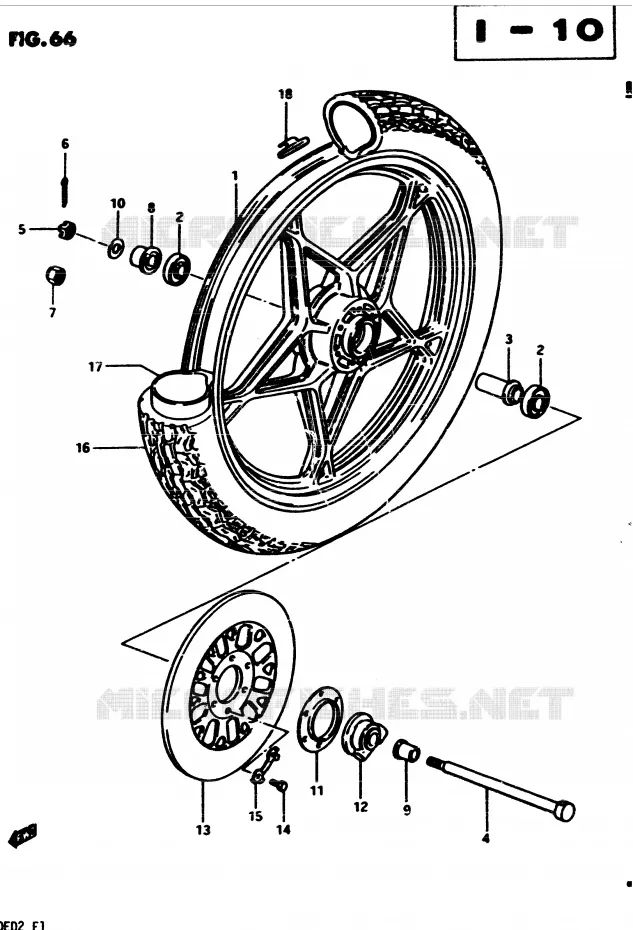 VOORWIEL (MODELE Z) Suzuki MOTO 450 GS 1983  GS450D(2/Z/D)
