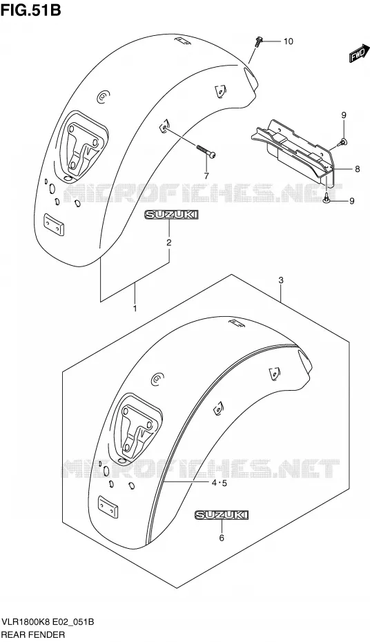 ACHTERSPATBORD (MODEL L0) Suzuki MOTO 1800 INTRUDER 2009  VLR1800TK9(E2)