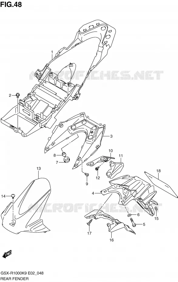 ACHTERSPATBORD Suzuki MOTO 1000 GSX-R 2009  GSX-R1000K9(E2)
