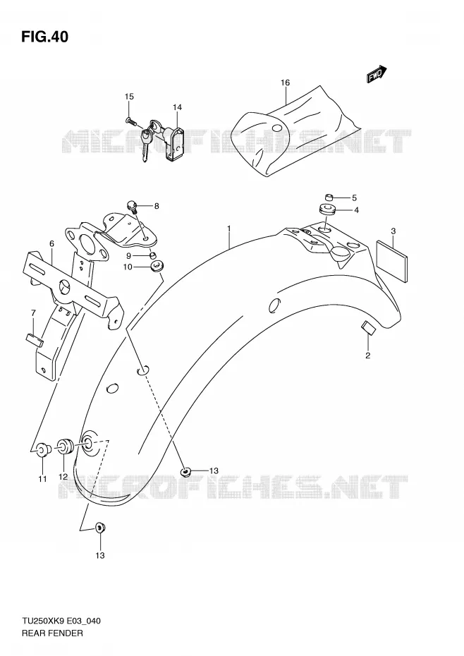 ACHTERSPATBORD Suzuki MOTO 250 TU 2009  TU250XK9(E3)