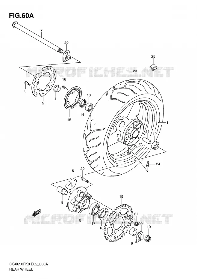 ACHTERWIEL (GSX650FAK9/FUAK9/FAL0/FUAL0) Suzuki MOTO 650 GSX-F 2009  GSX650FUAK9(E2)