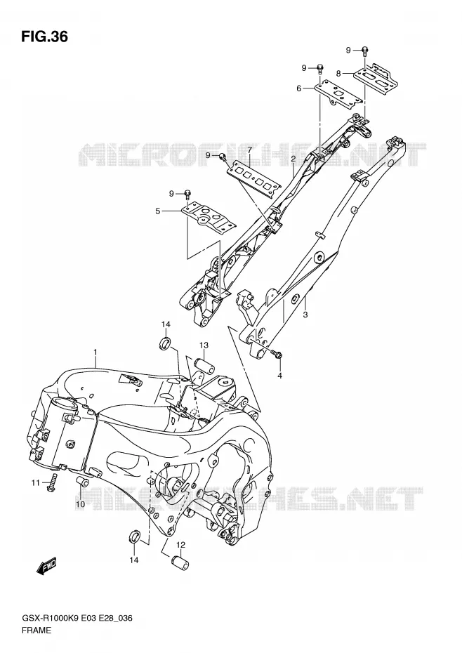 FRAME (MODEL K9) Suzuki MOTO 1000 GSX-R 2009  GSX-R1000K9(E3/E28)