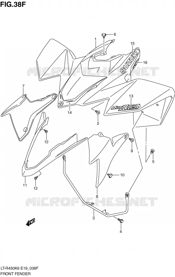FRONT FENDER (LT-R450L0) Suzuki QUAD 450 QUADRACER 2010  LT-R450ZL0(E19)