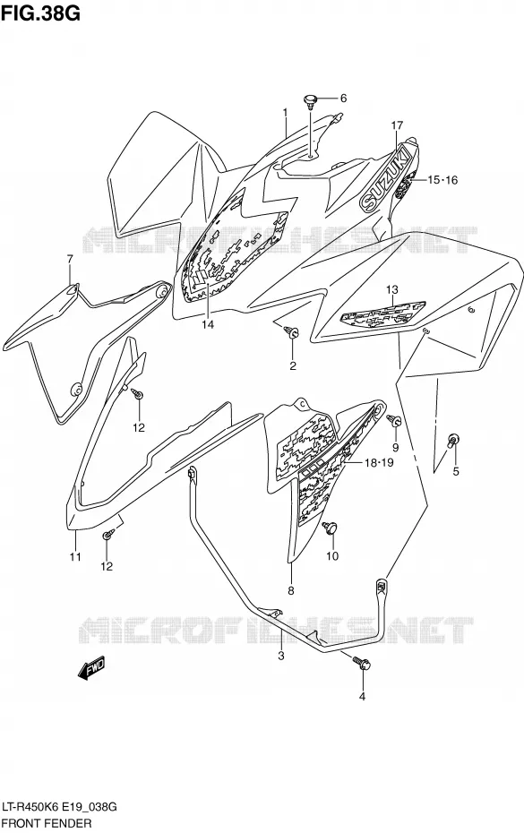 FRONT FENDER (LT-R450ZL0) Suzuki QUAD 450 QUADRACER 2008  LT-R450ZK8(E19)