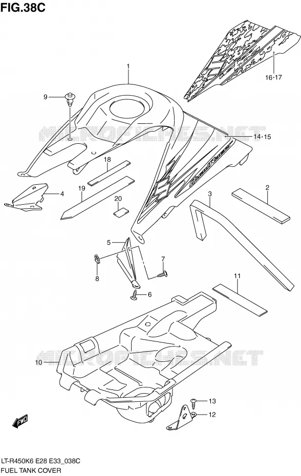 FUEL TANK COVER (MODEL L0) Suzuki QUAD 450 QUADRACER 2007  LT-R450K7(E28/E33)