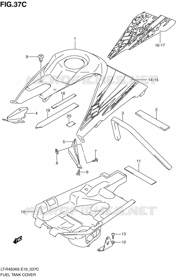 FUEL TANK COVER (MODEL L0) Suzuki QUAD 450 QUADRACER 2009  LT-R450ZK9(E19)