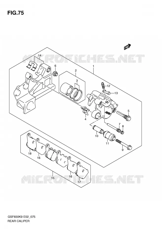 REAR CALIPER (GSF650K9/SK9/SUK9/UK9/L0/SL0/SUL0/UL0) Suzuki MOTO 650 BANDIT 2009  GSF650K9(E2)