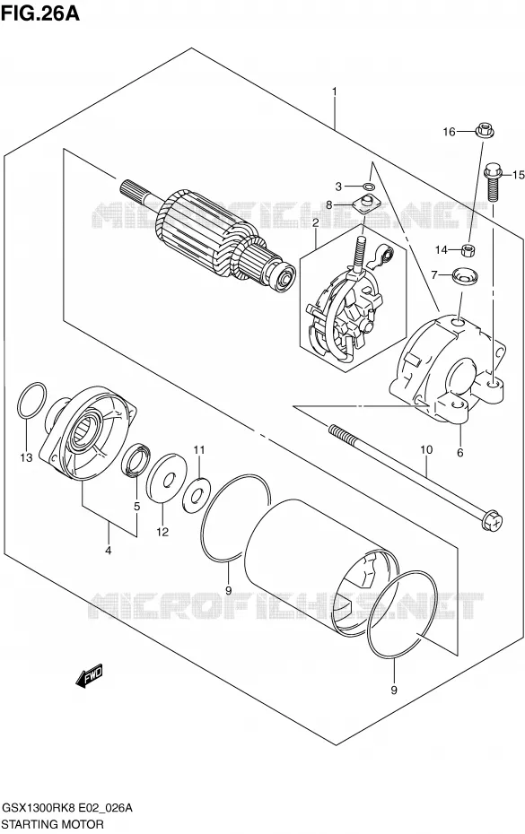 STARTMOTOR (MODEL K9 E14,MODEL L0) Suzuki MOTO 1300 HAYABUSA 2008  GSX1300RK8(E2)