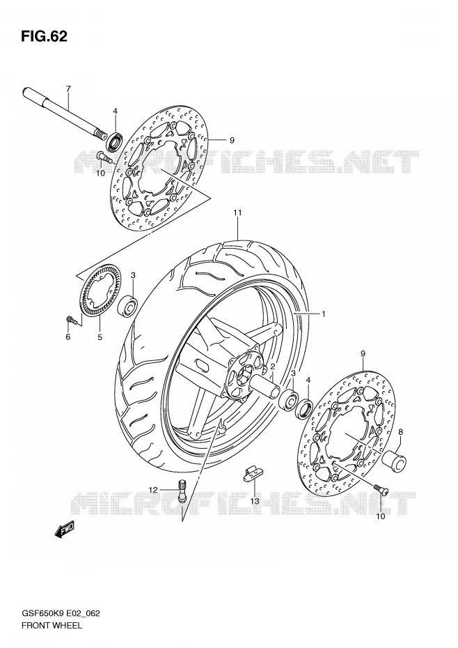 VOORWIEL (GSF650AK9/SAK9/UAK9/SUAK9/AL0/SAL0/UAL0/SUAL0) Suzuki MOTO 650 BANDIT 2010  GSF650AL0(E2)
