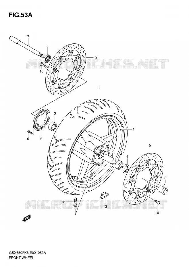 VOORWIEL (GSX650FAK9/FUAK9/FAL0/FUAL0) Suzuki MOTO 650 GSX-F 2008  GSX650FK8(E2)
