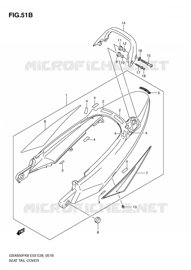 ACHTER KUIP - SEAT COWL (MODEL L0) Suzuki MOTO 650 GSX-F 2009  GSX650FAK9(E3/E28)