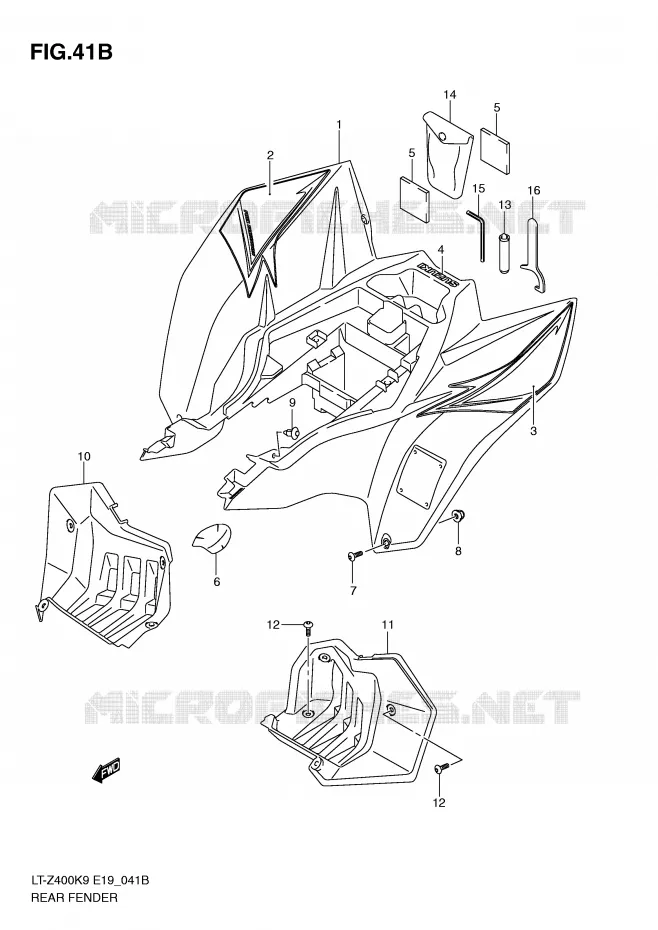ACHTERSPATBORD (LT-Z400L0) Suzuki QUAD 400 QUADSPORT 2009  LT-Z400ZK9(E19)