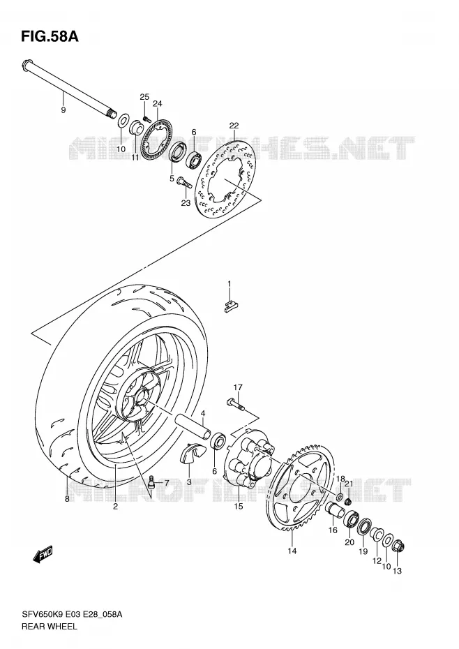 ACHTERWIEL (SFV650AL0) Suzuki MOTO 650 GLADIUS 2010  SFV650AL0(E3/E28)