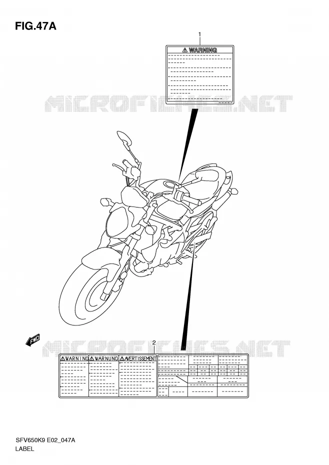 ETIKET (MODEL L0) Suzuki MOTO 650 GLADIUS 2010  SFV650L0(E2)