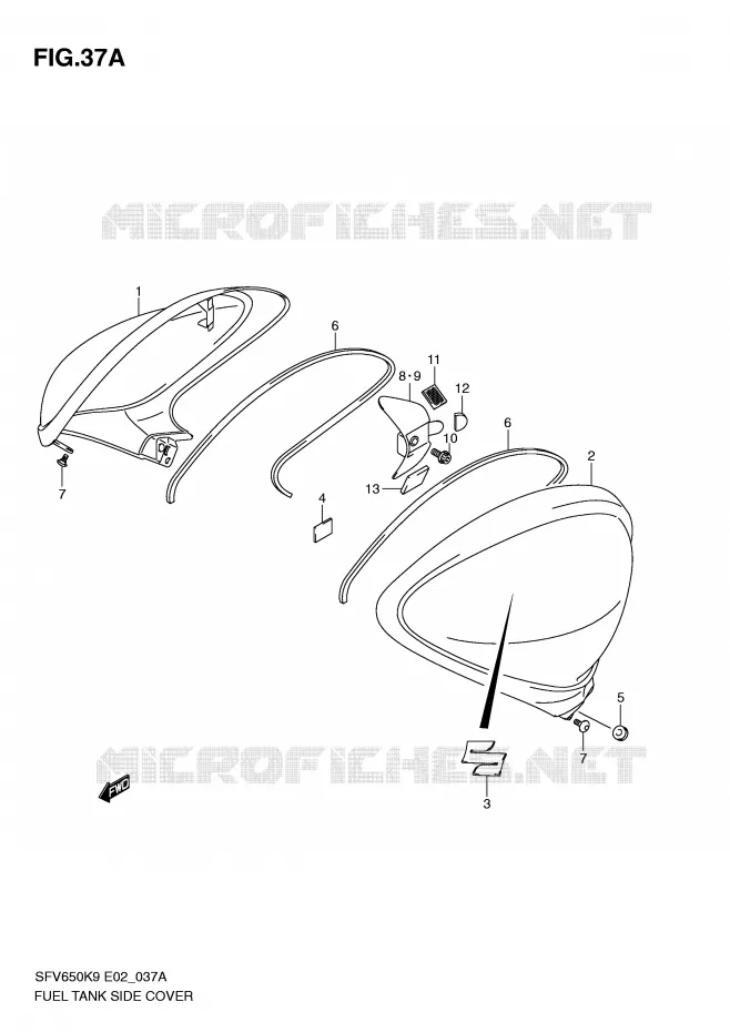 FUEL TANK ZIJKLEP (MODEL L0) Suzuki MOTO 650 GLADIUS 2009  SFV650UK9(E2)