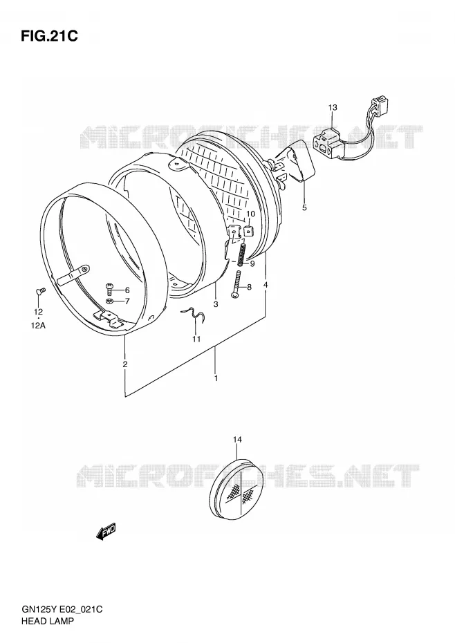 KOPLAMP (MODELE V/W/X/Y/K1 E1,E30) Suzuki MOTO 125 GN 2000  GN125EY(E2)