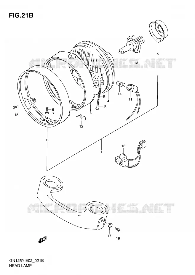 KOPLAMP (MODELE Y/K1 E4,E18,E21,E22) Suzuki MOTO 125 GN 1999  GN125X(E4)