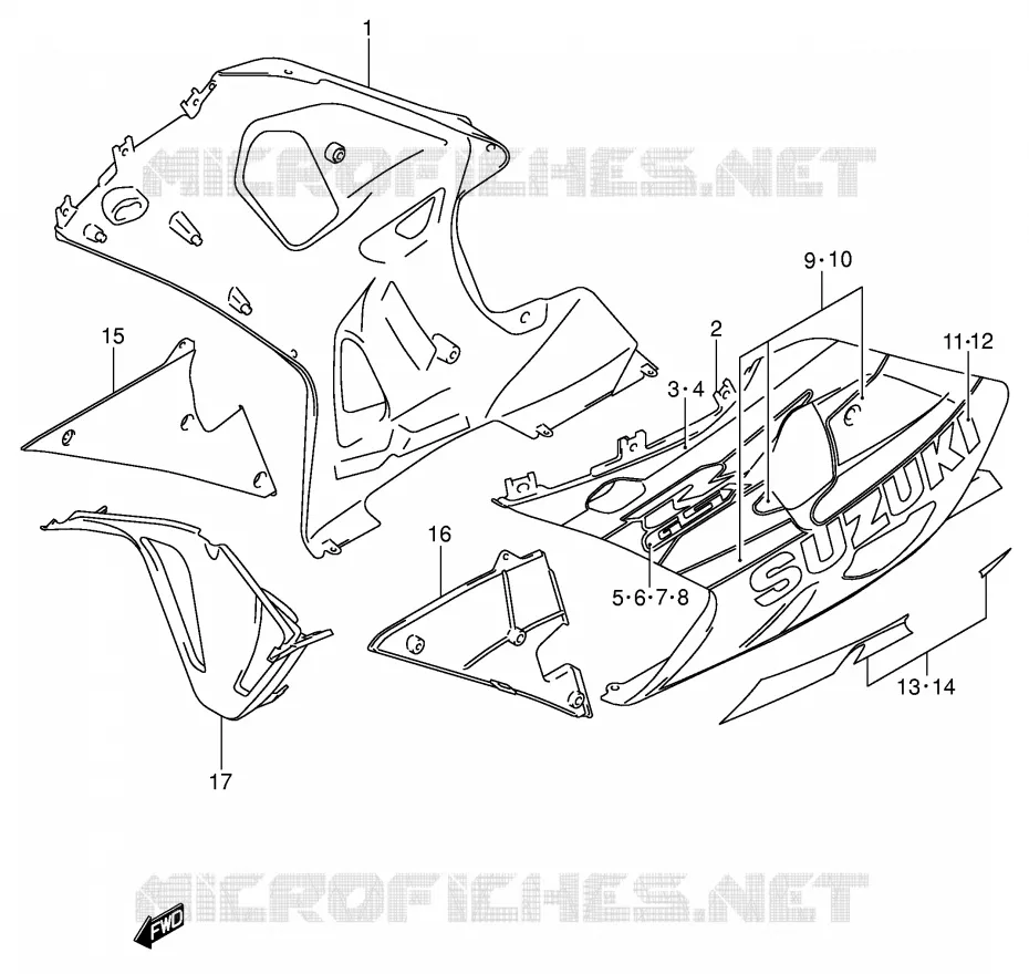 ONDER COWLING (MODELE K2) Suzuki MOTO 750 GSX-R 2002  GSX-R750U1K2(E2)