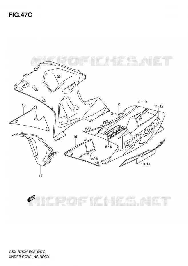 ONDER COWLING (MODELE K3) Suzuki MOTO 750 GSX-R 2002  GSX-R750K2(E2)