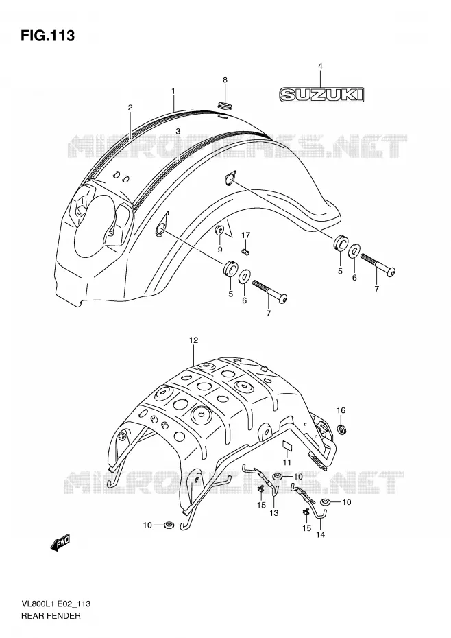 ACHTERSPATBORD (VL800CL1 E2) Suzuki MOTO 800 VOLUSIA 2011  VL800UEL1(E2)
