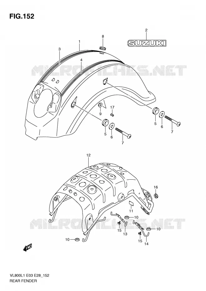 ACHTERSPATBORD (VL800TL1 E28) Suzuki MOTO 800 VOLUSIA 2011  VL800L1(E3/E28)