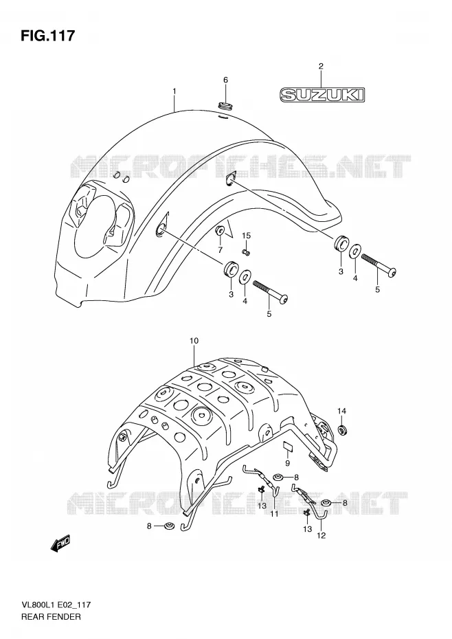 ACHTERSPATBORD (VL800UEL1 E19) Suzuki MOTO 800 VOLUSIA 2011  VL800CL1(E2)